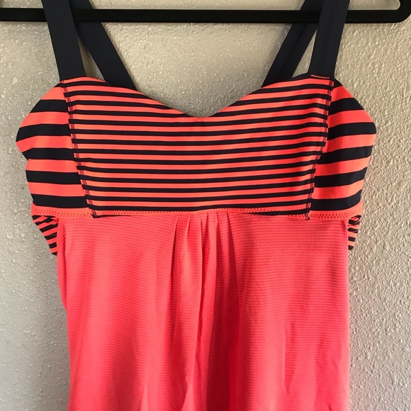 Lululemon Tank w/Built-in Bra (Neon Coral/Navy) - Picture 2 of 6